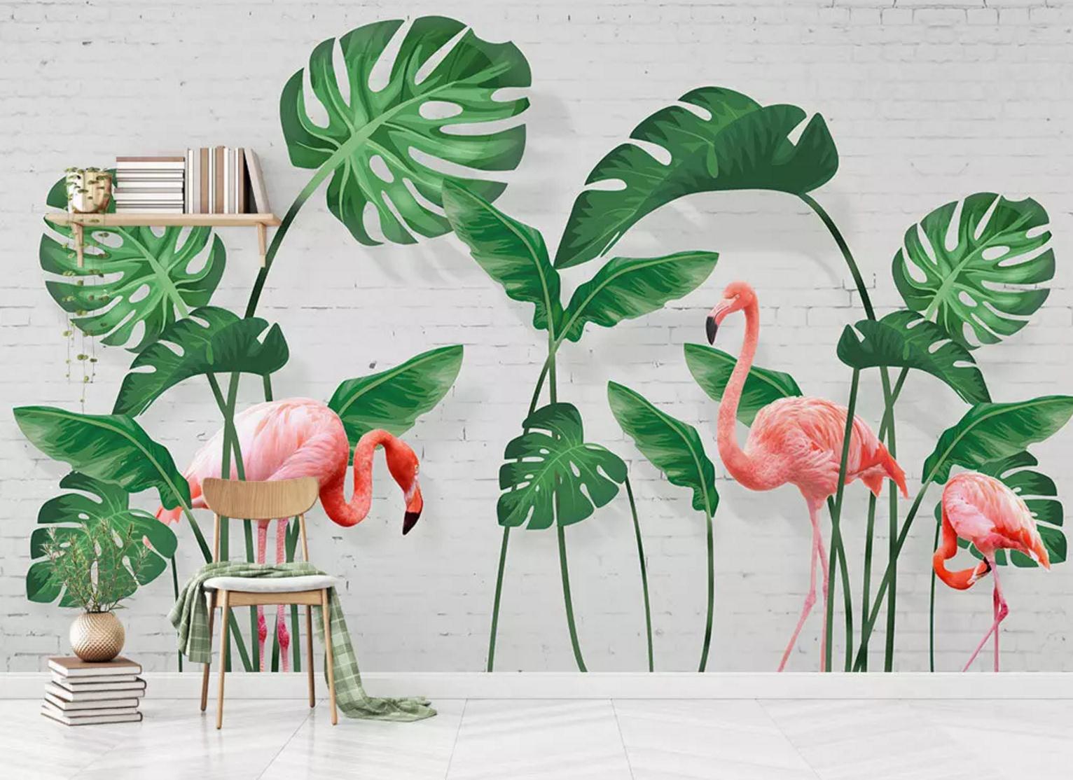 3D Lotus Leaf Flamingo WC465 Wall Murals