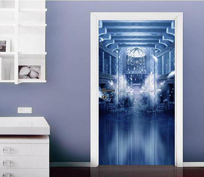 3D chandelier blue future door mural Wallpaper AJ Wallpaper 