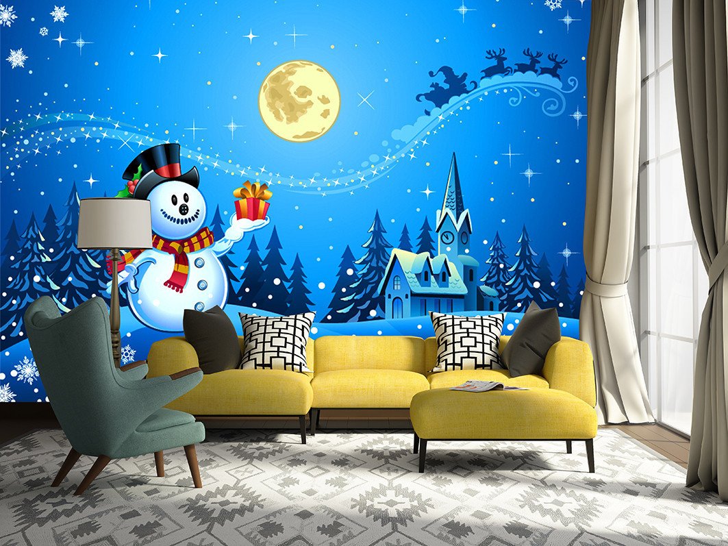 3D Christmas Eve Snowman Moon 239 Wallpaper AJ Wallpaper 