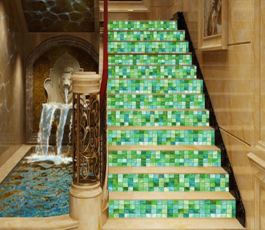 3D Green Mosaic 369 Stair Risers Wallpaper AJ Wallpaper 