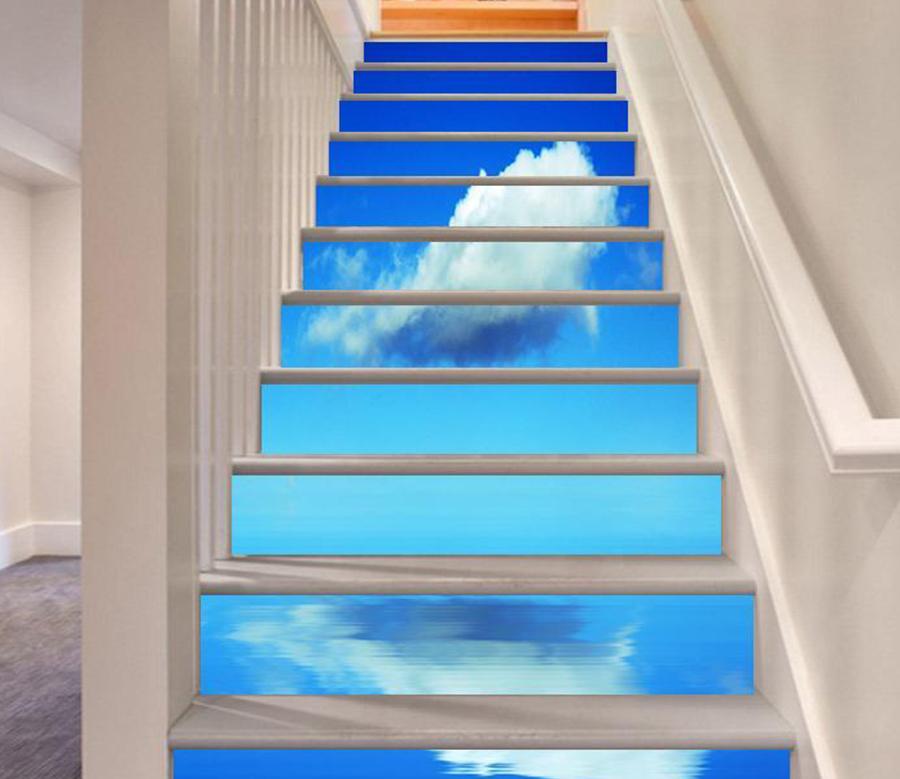 3D White Cloud 571 Stair Risers Wallpaper AJ Wallpaper 