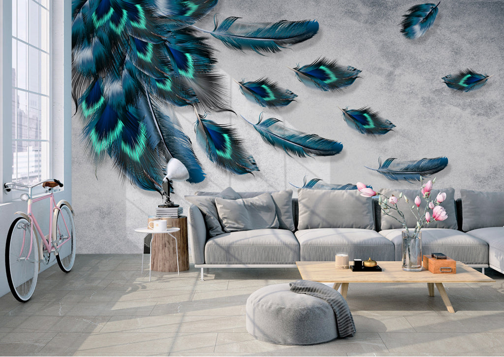 3D Blue Feather WG040 Wall Murals