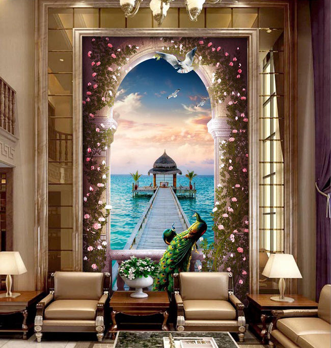 3D Seascape Pigeon WG157 Wall Murals