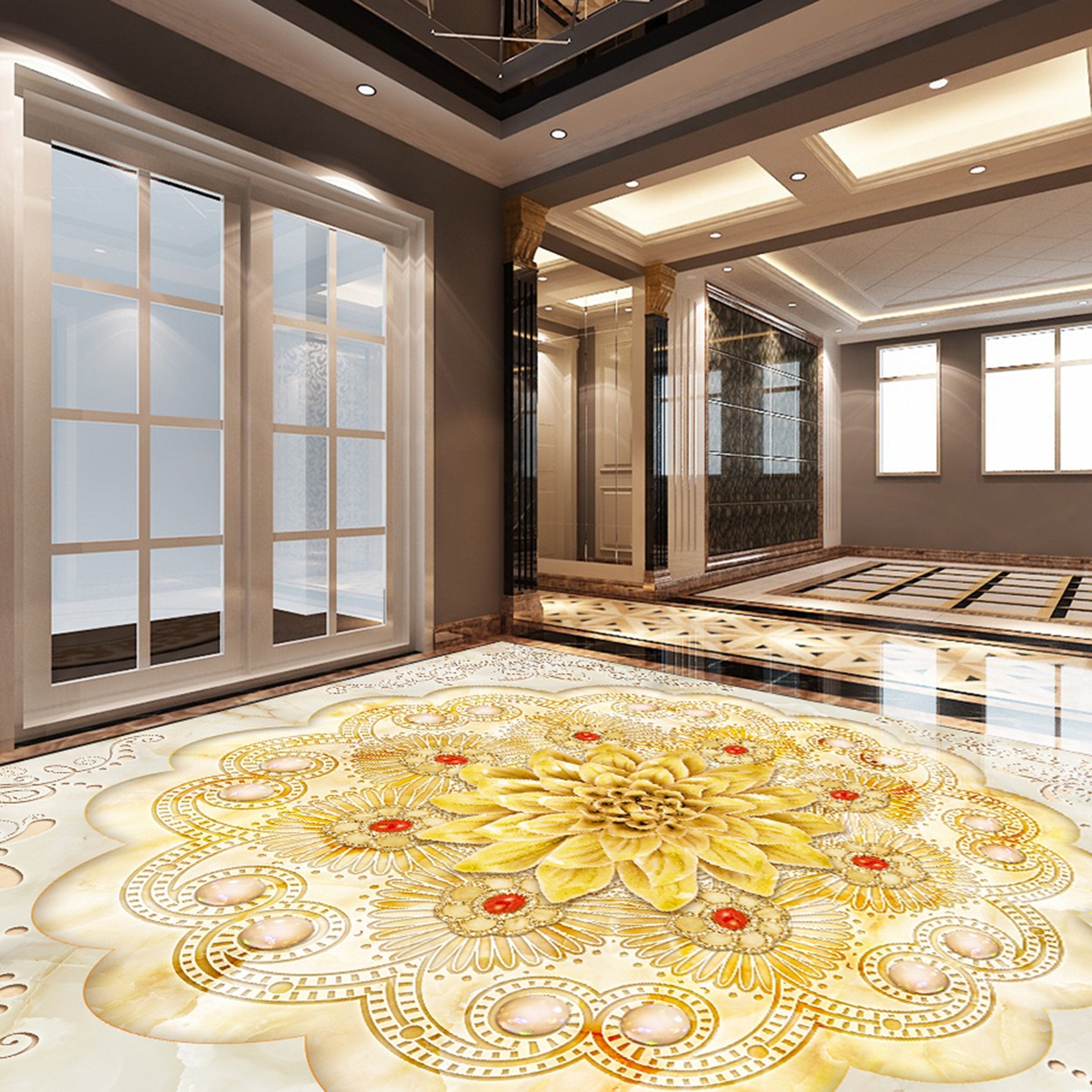 3D Golden Flowers WG313 Floor Mural Wallpaper AJ Wallpaper 2 