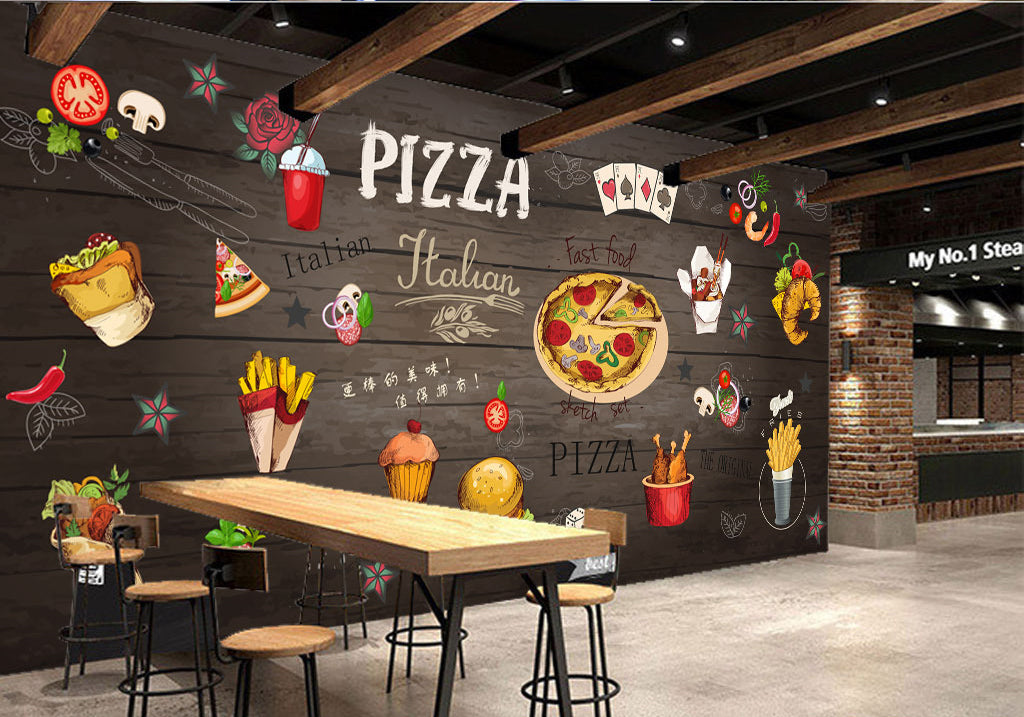 3D Pizza Hamburger WG246 Wall Murals