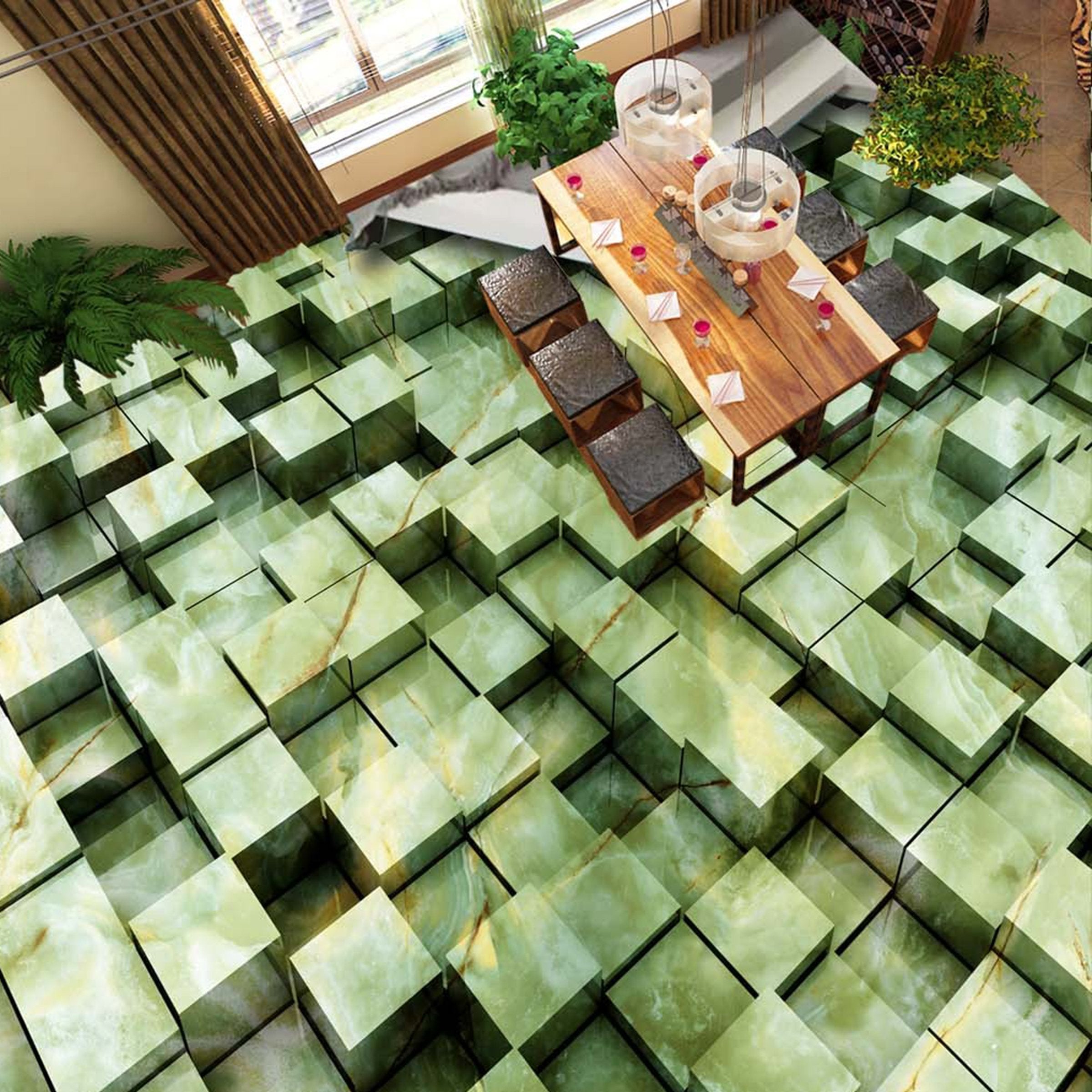 3D Green Diamond WG298 Floor Mural Wallpaper AJ Wallpaper 2 