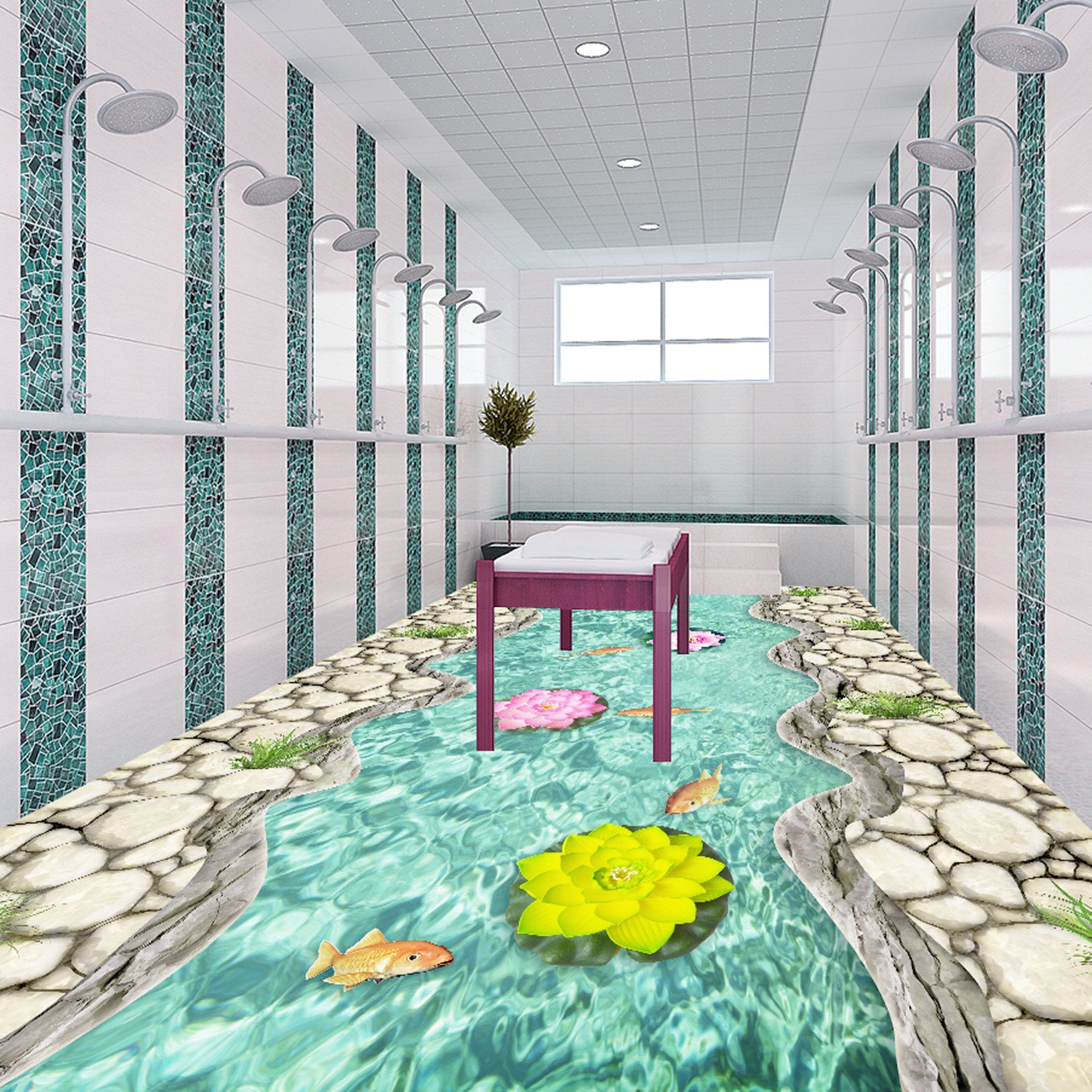 3D Lotus Goldfish WG585 Floor Mural Wallpaper AJ Wallpaper 2 
