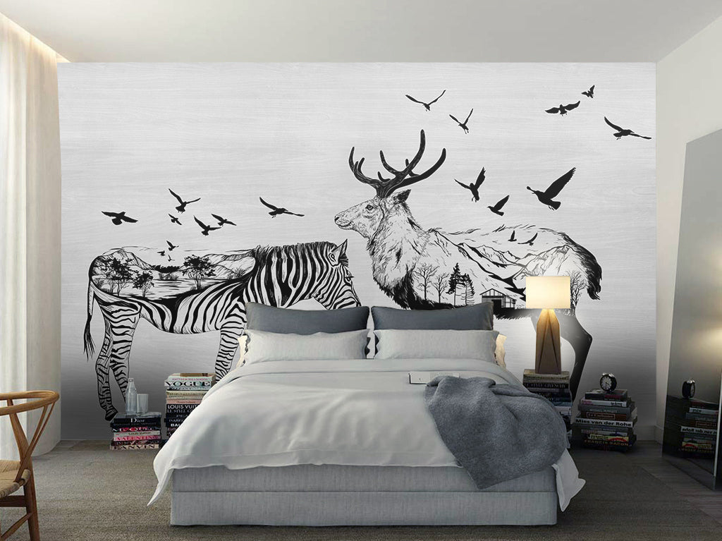 3D Zebra Deer WG231 Wall Murals