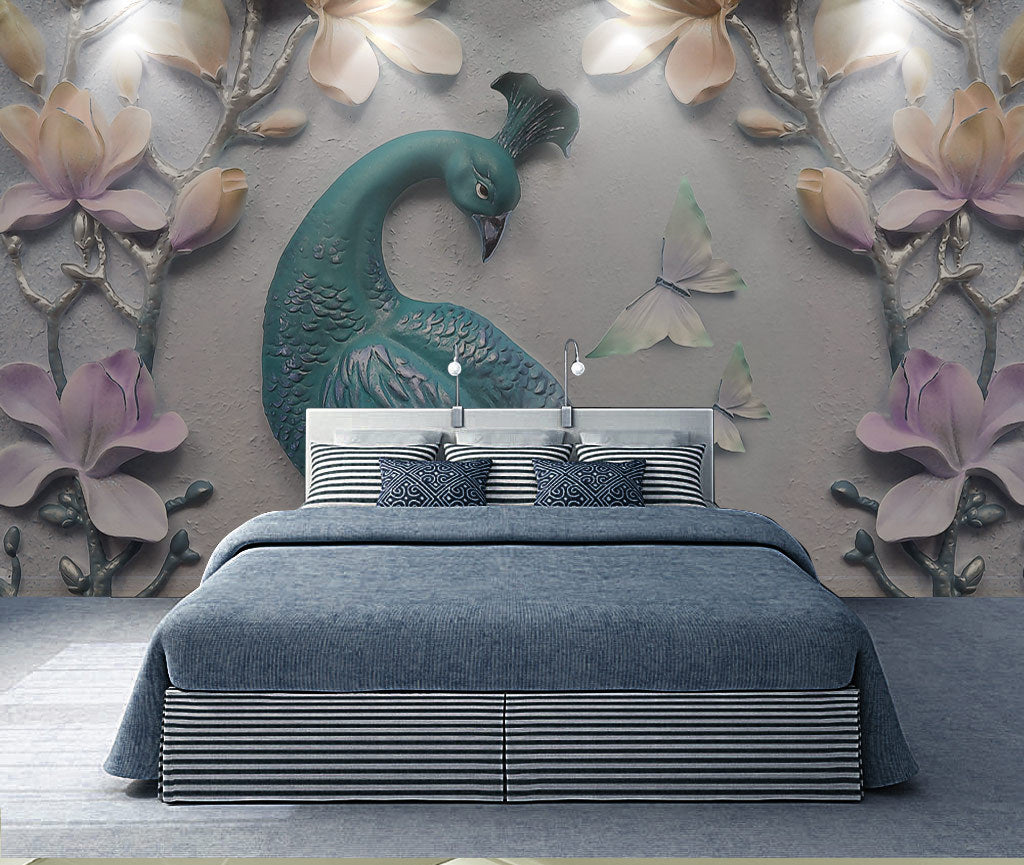 3D Blue Peacock WG020 Wall Murals