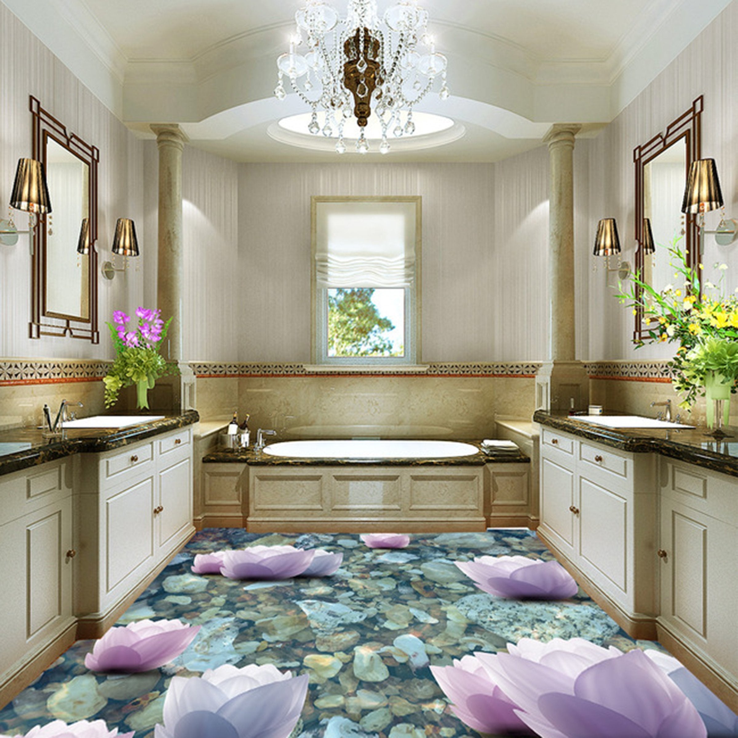 3D Purple Flowers WG253 Floor Mural Wallpaper AJ Wallpaper 2 