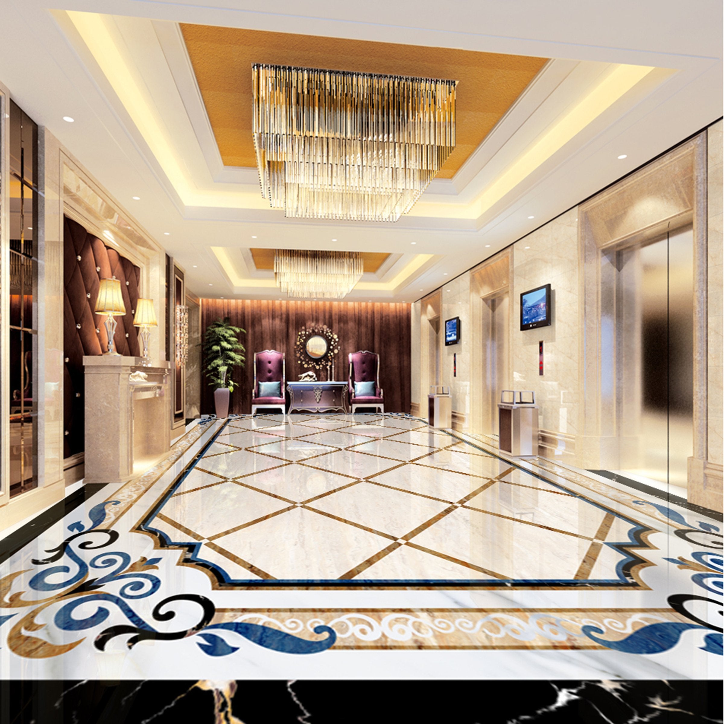 3D Marble Blue Stripes WG530 Floor Mural Wallpaper AJ Wallpaper 2 