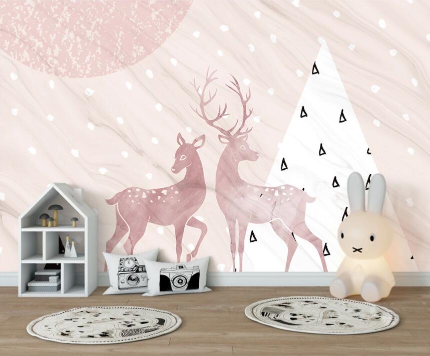 3D Pink Sika Deer WC2641 Wall Murals