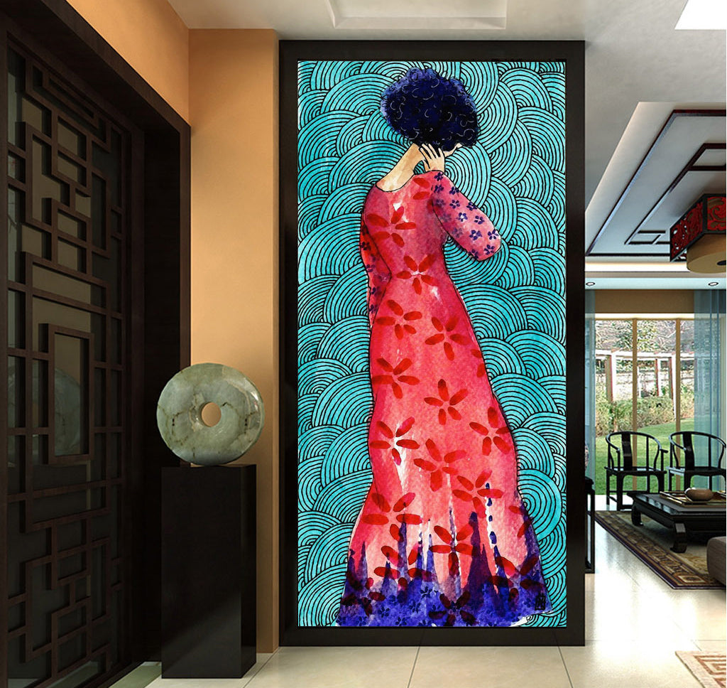 3D Red Cheongsam WG062 Wall Murals