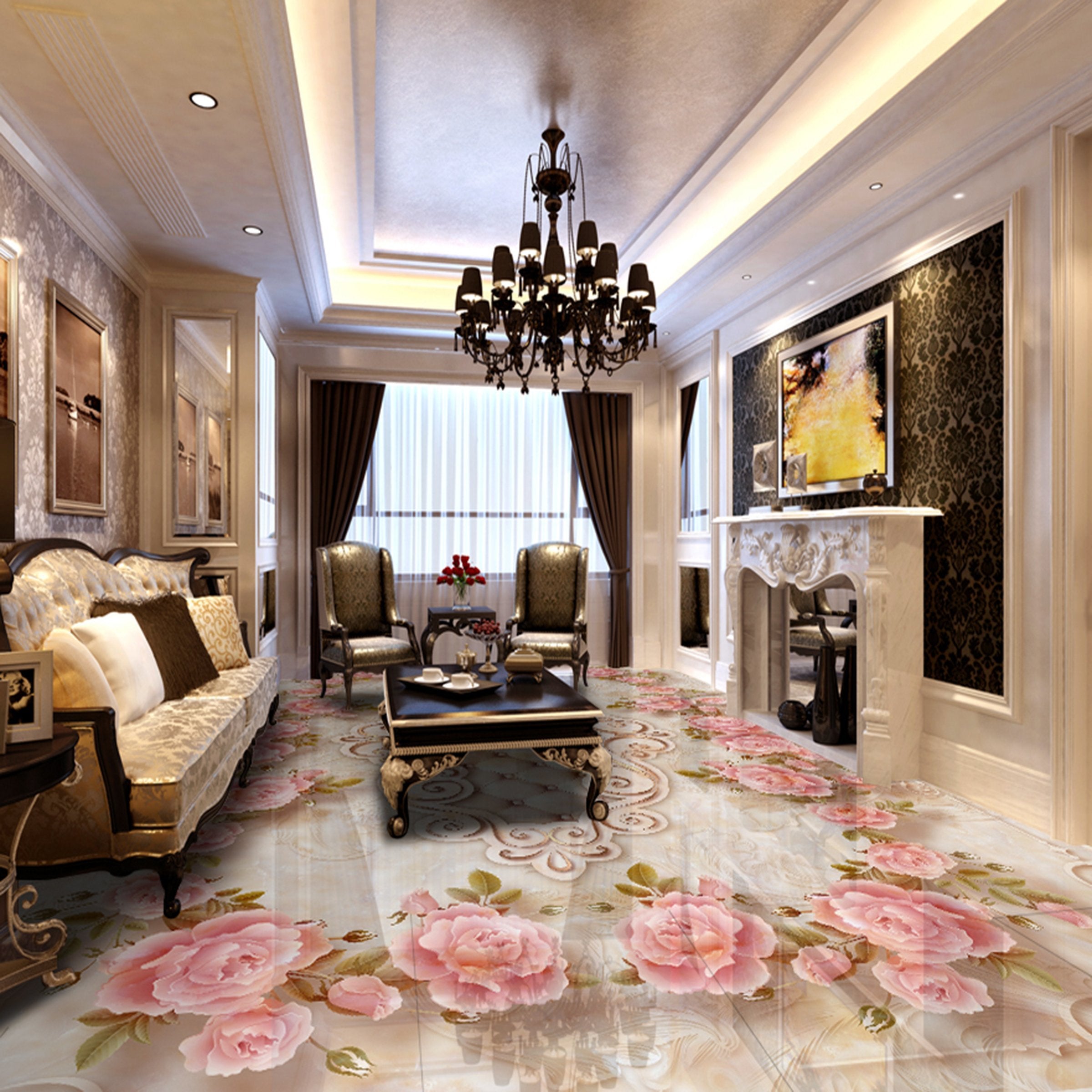 3D Pink Rose WG258 Floor Mural Wallpaper AJ Wallpaper 2 