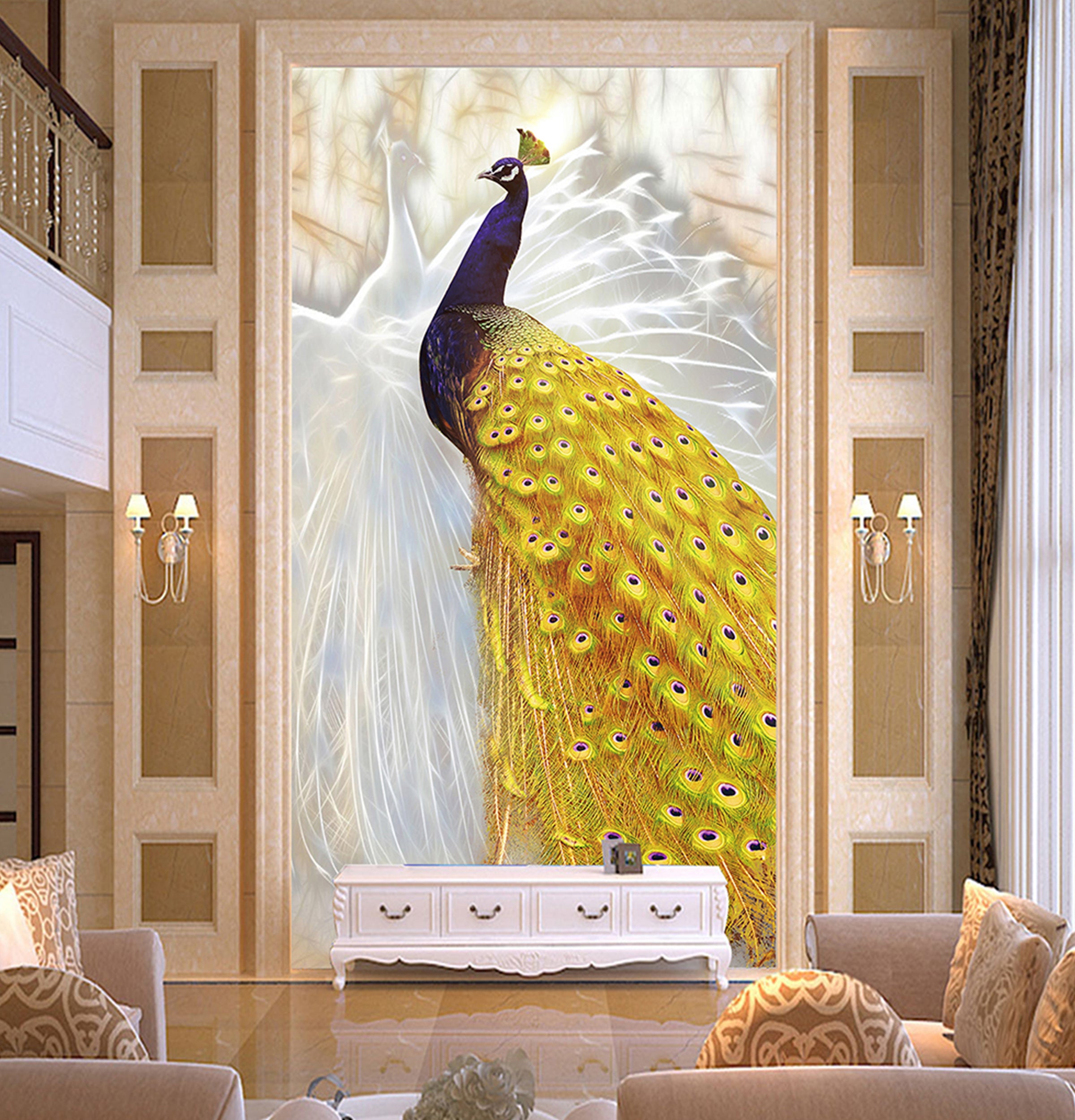 3D Golden Peacock WG004 Wall Murals