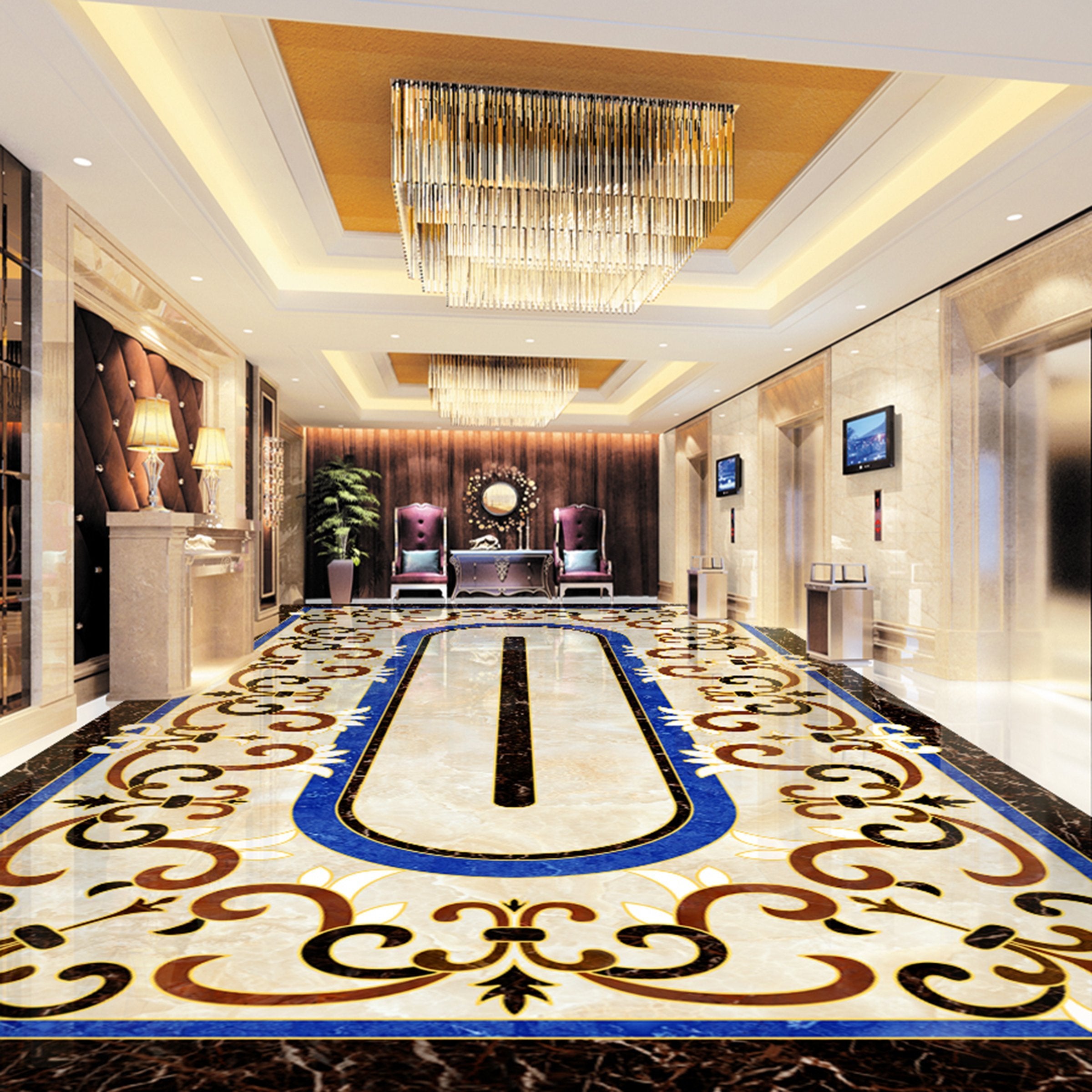 3D Blue Pattern WG708 Floor Mural Wallpaper AJ Wallpaper 2 