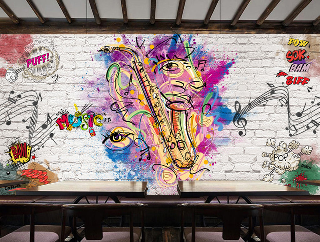 3D Saxophone Note WG378 Wall Murals