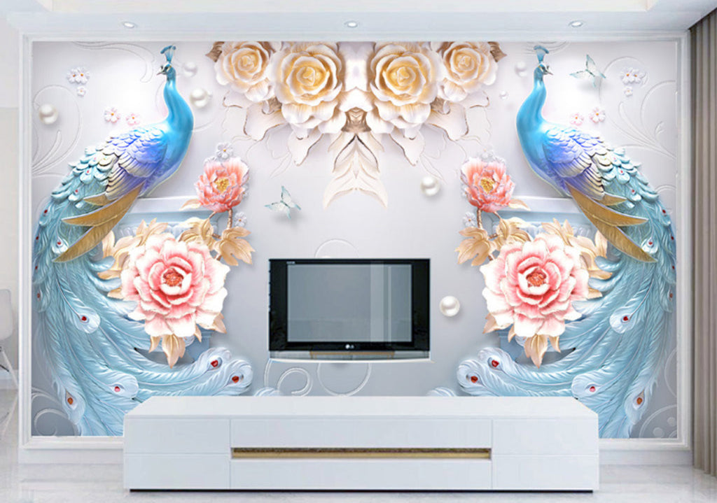 3D Peacock Blossom WG038 Wall Murals