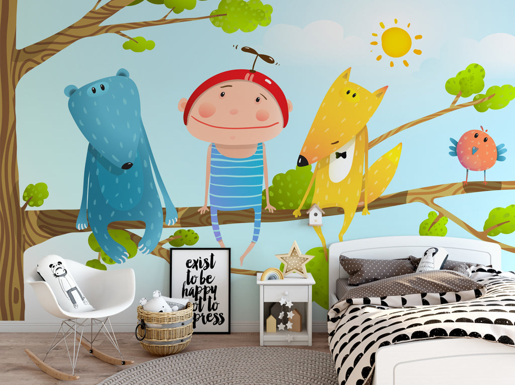 3D Sun Tree Fox WG449 Wall Murals