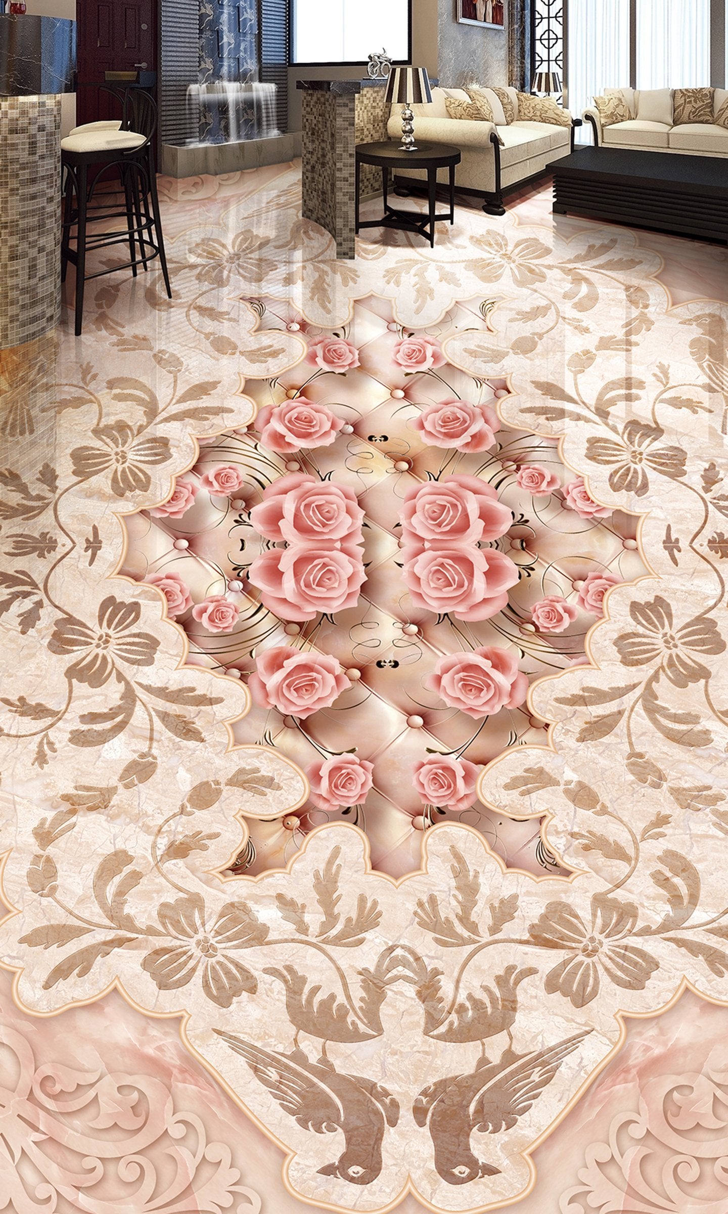 3D Pink Rose WG311 Floor Mural Wallpaper AJ Wallpaper 2 