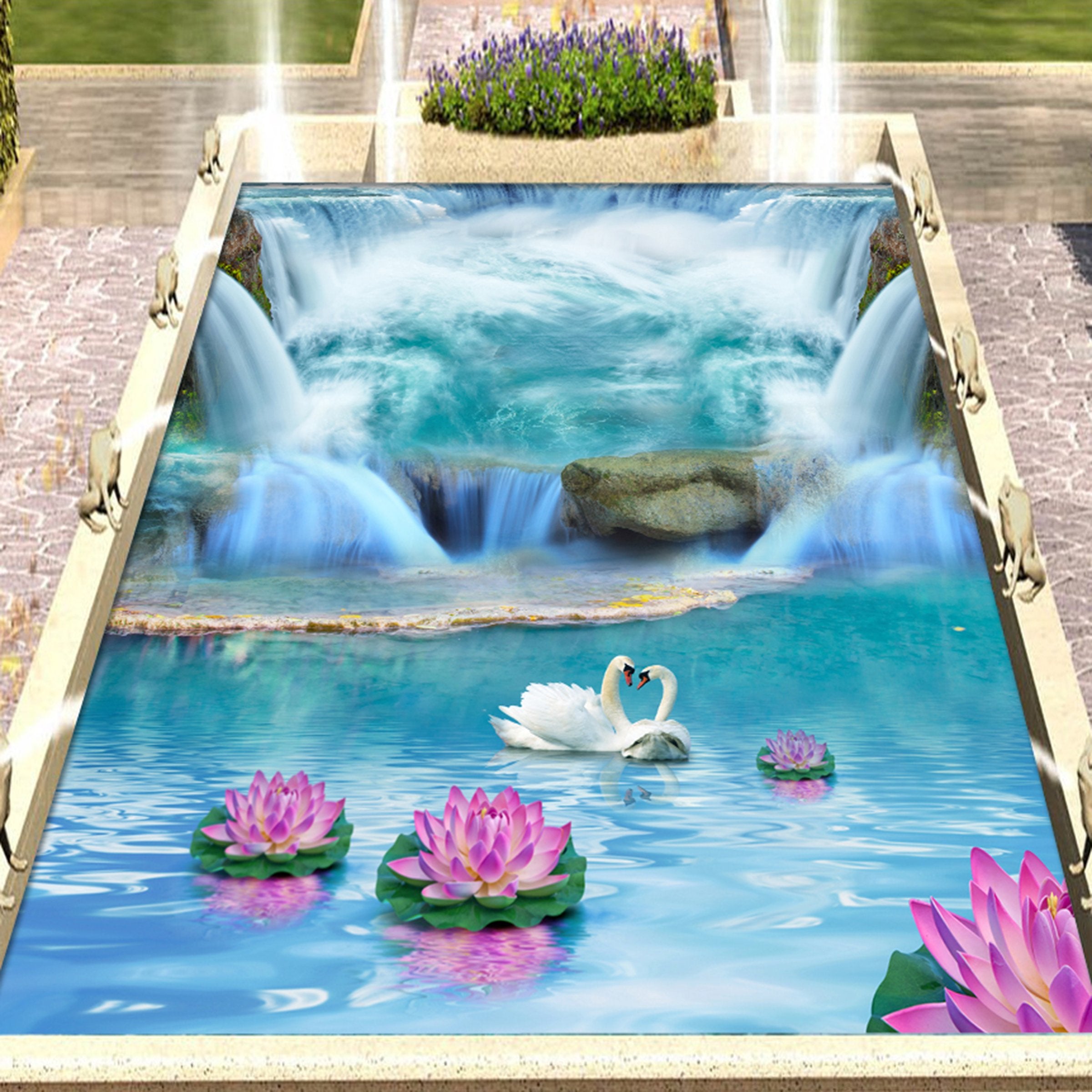 3D Swan Lotus WG441 Floor Mural Wallpaper AJ Wallpaper 2 