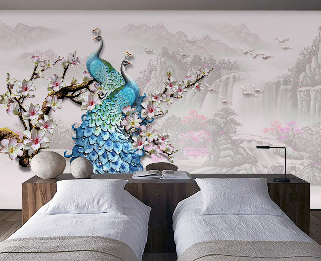 3D Peacock Flower WG026 Wall Murals
