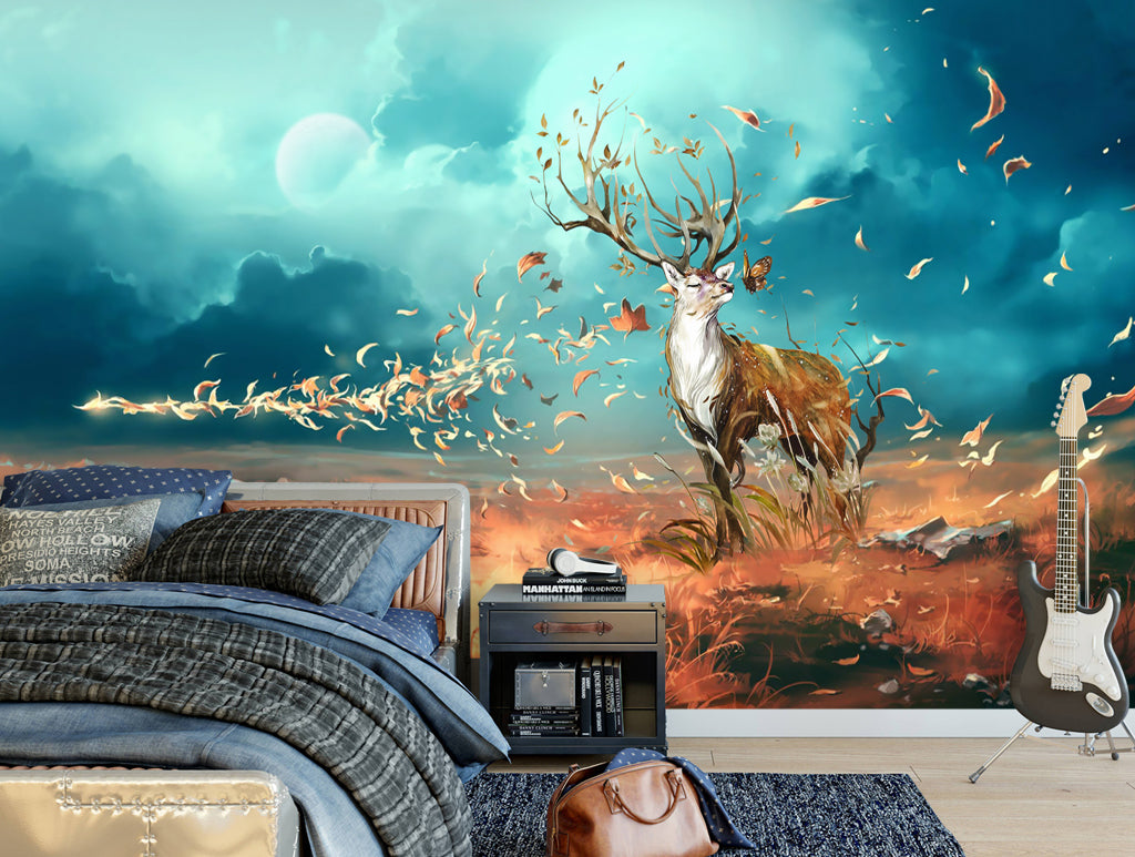 3D Deer Leaves WG039 Wall Murals