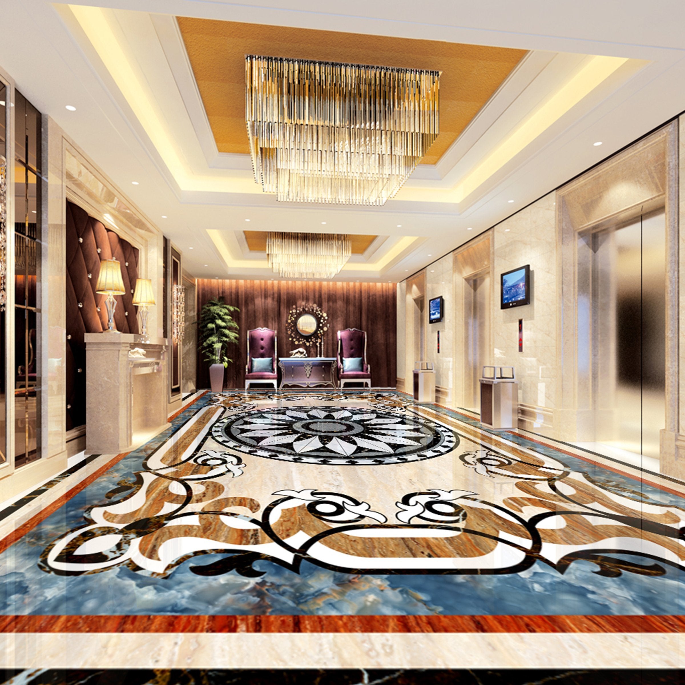 3D Rectangular FFlower Pattern WG409 Floor Mural Wallpaper AJ Wallpaper 2 