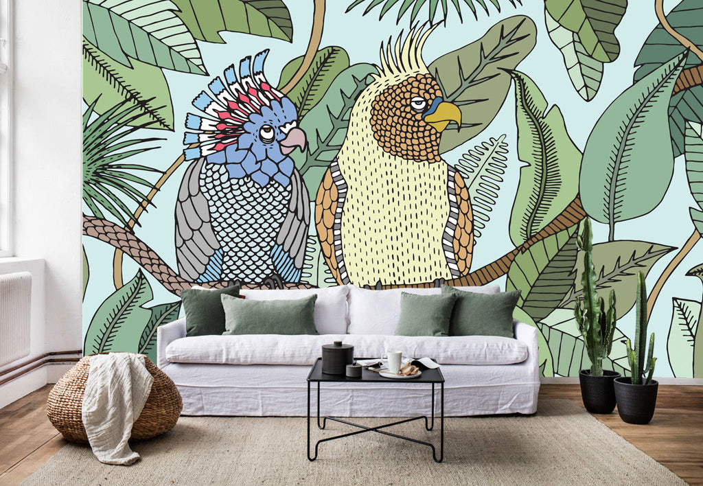3D Parrot Leaves WG100 Wall Murals