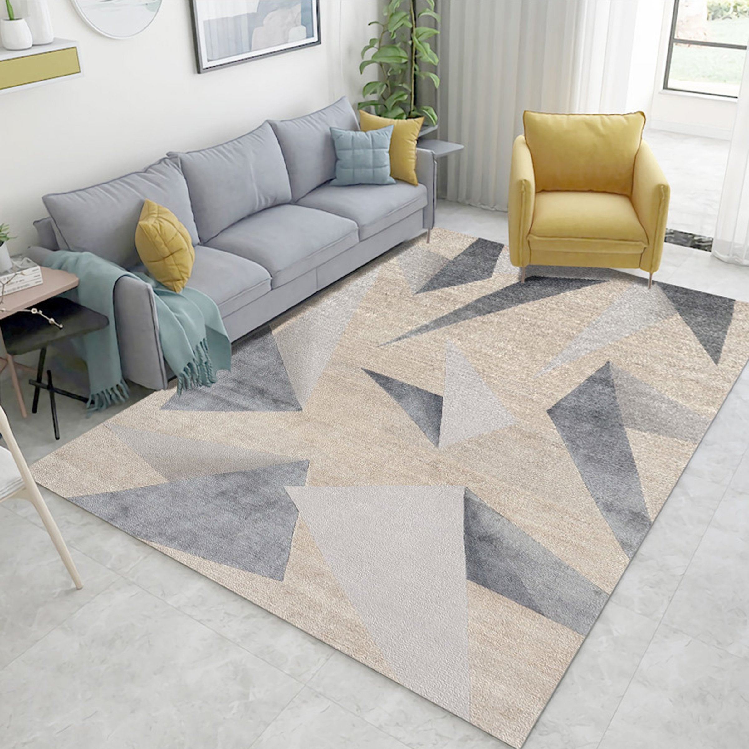 3D Gray Yellow Triangle WG031 Non Slip Rug Mat Mat AJ Creativity Home 