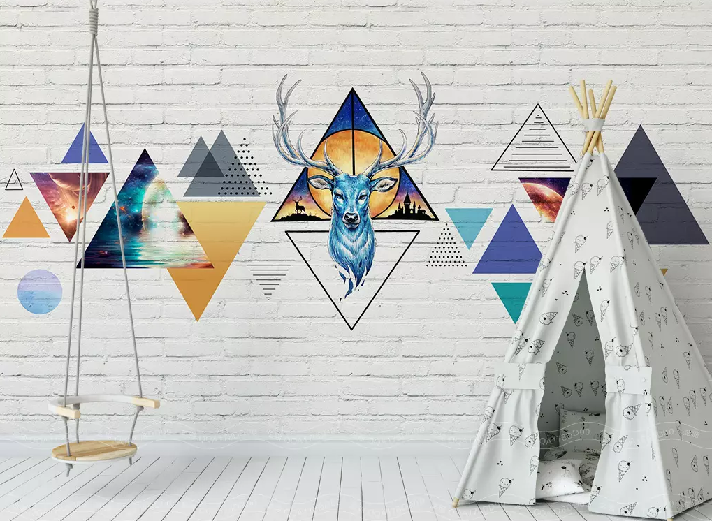 3D Triangle Pattern Deer Head 199 Wallpaper AJ Wallpaper 2 