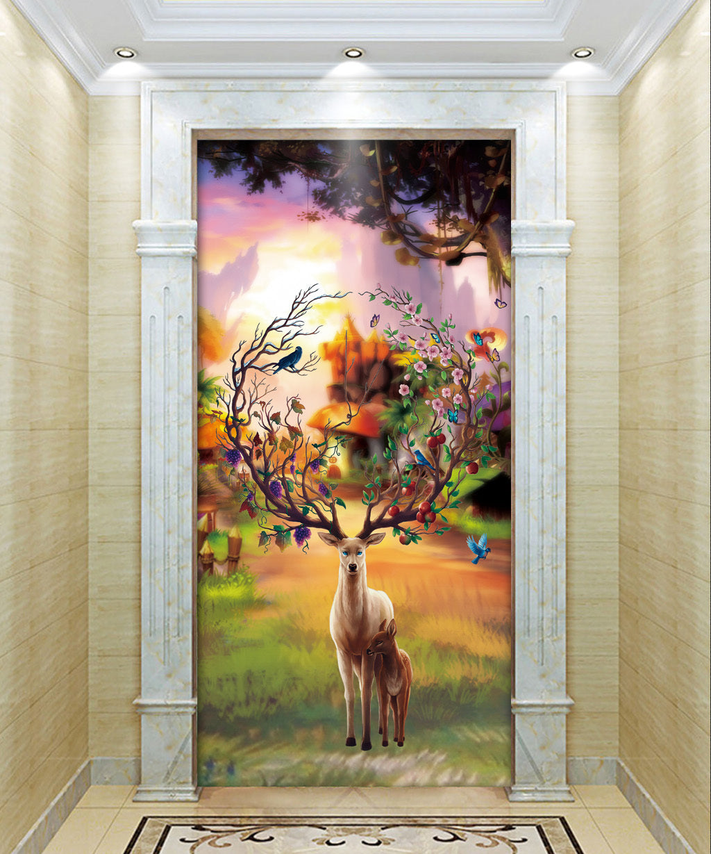 3D Sunset Deer WG108 Wall Murals