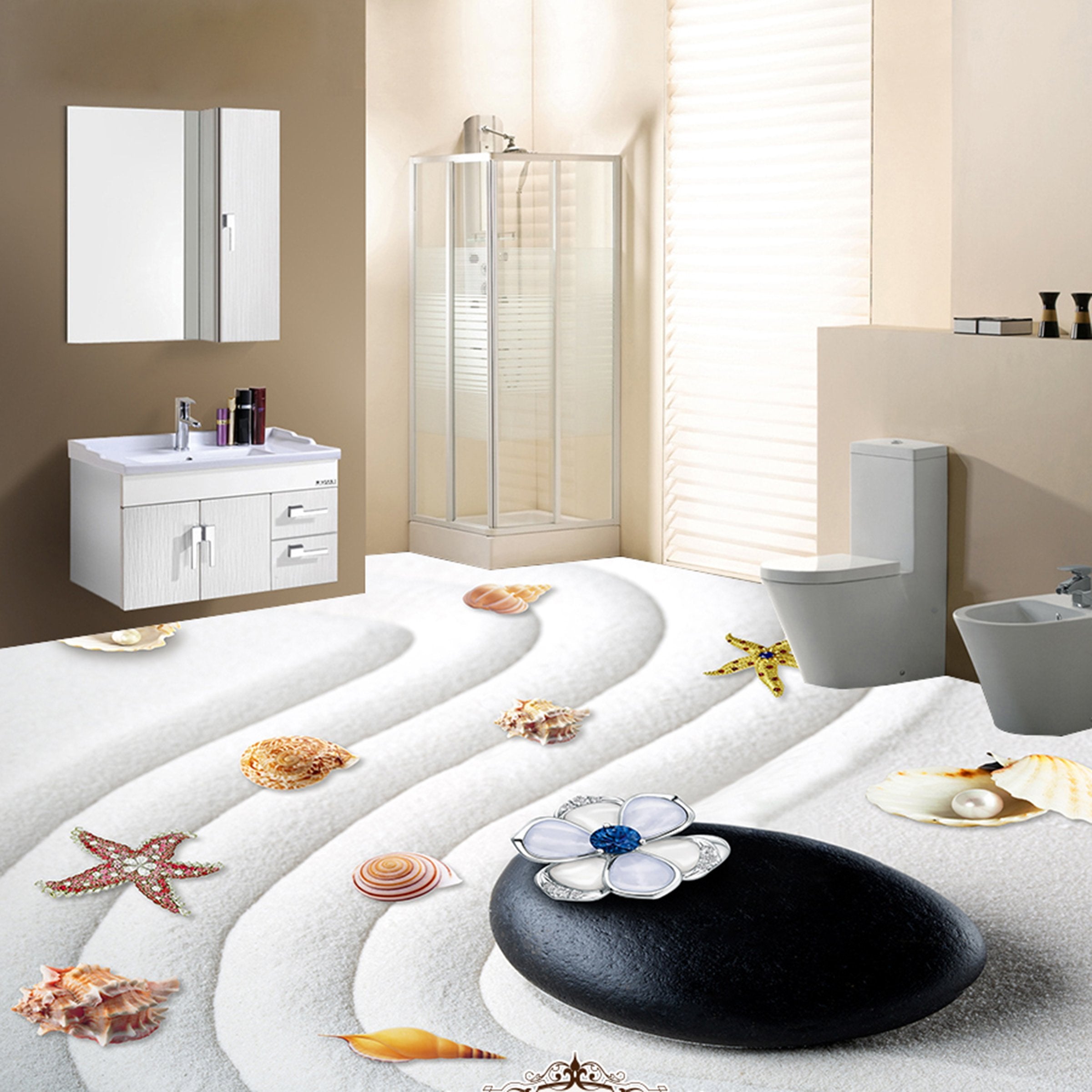 3D Sea Star Conch WG069 Floor Mural Wallpaper AJ Wallpaper 2 