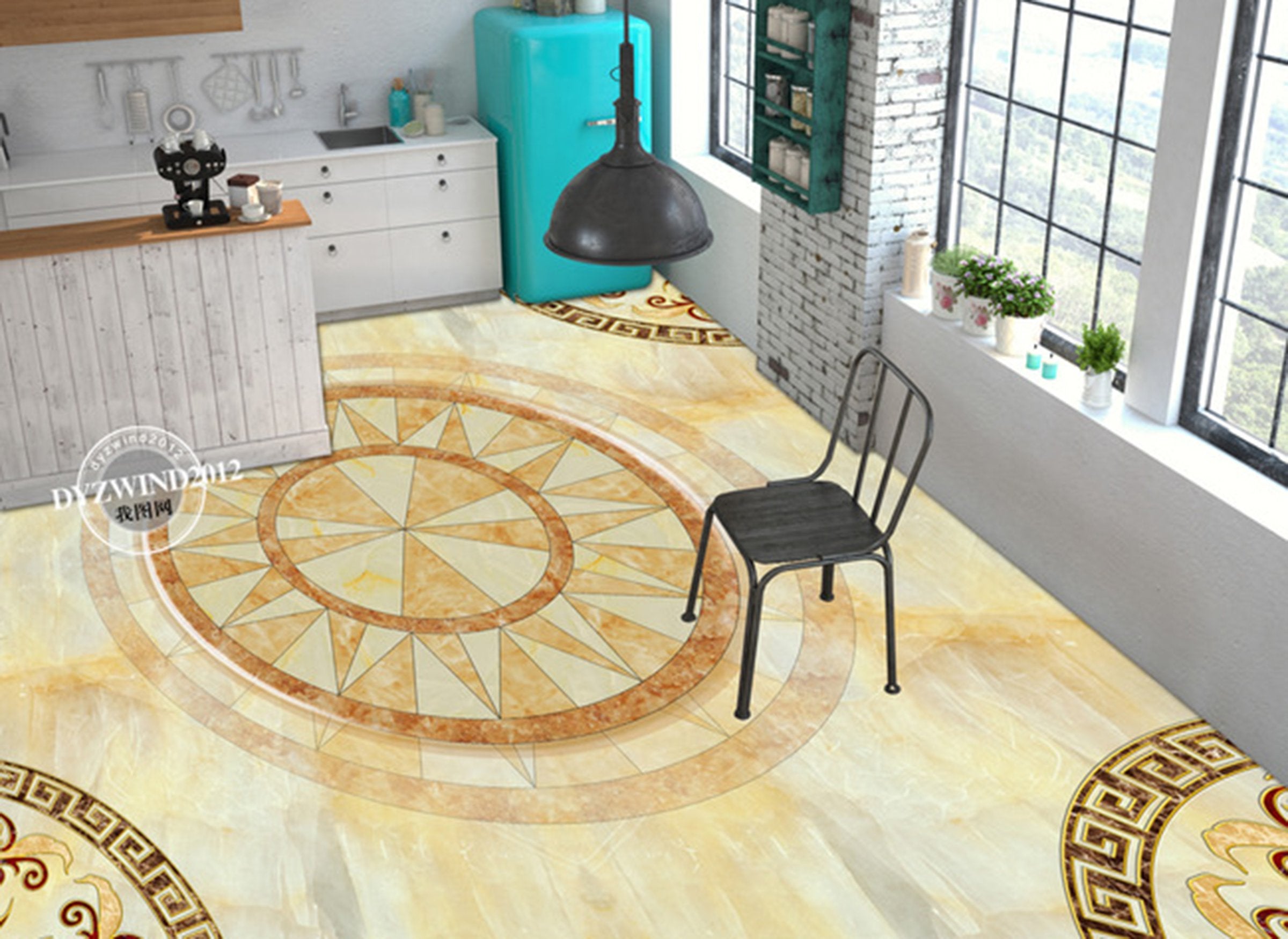 3D Golden Geometric Pattern WG011 Floor Mural Wallpaper AJ Wallpaper 2 
