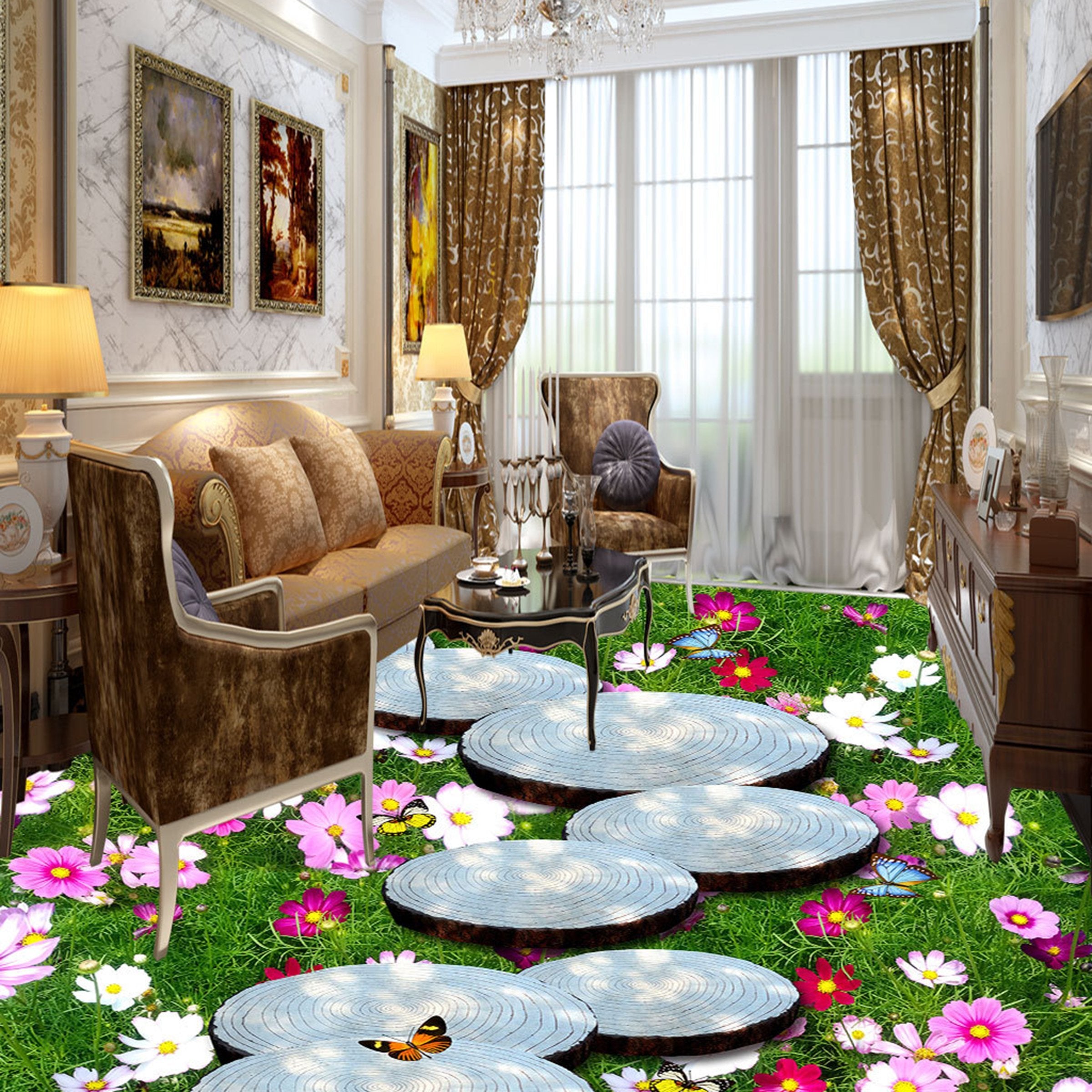 3D Flower Butterfly WG661 Floor Mural Wallpaper AJ Wallpaper 2 