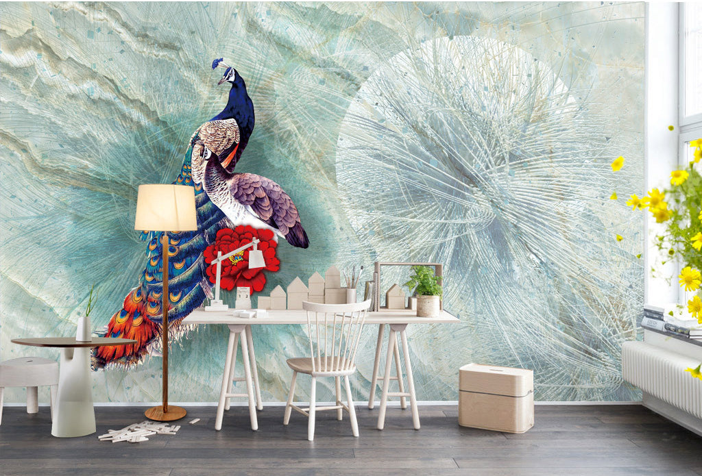 3D Flower Peacock WG213 Wall Murals