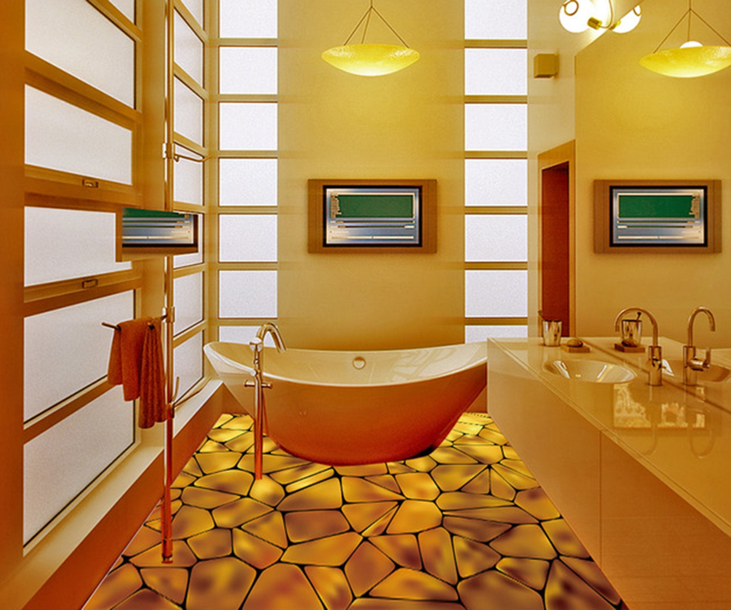 3D Golden Geometric Pattern WG010 Floor Mural Wallpaper AJ Wallpaper 2 