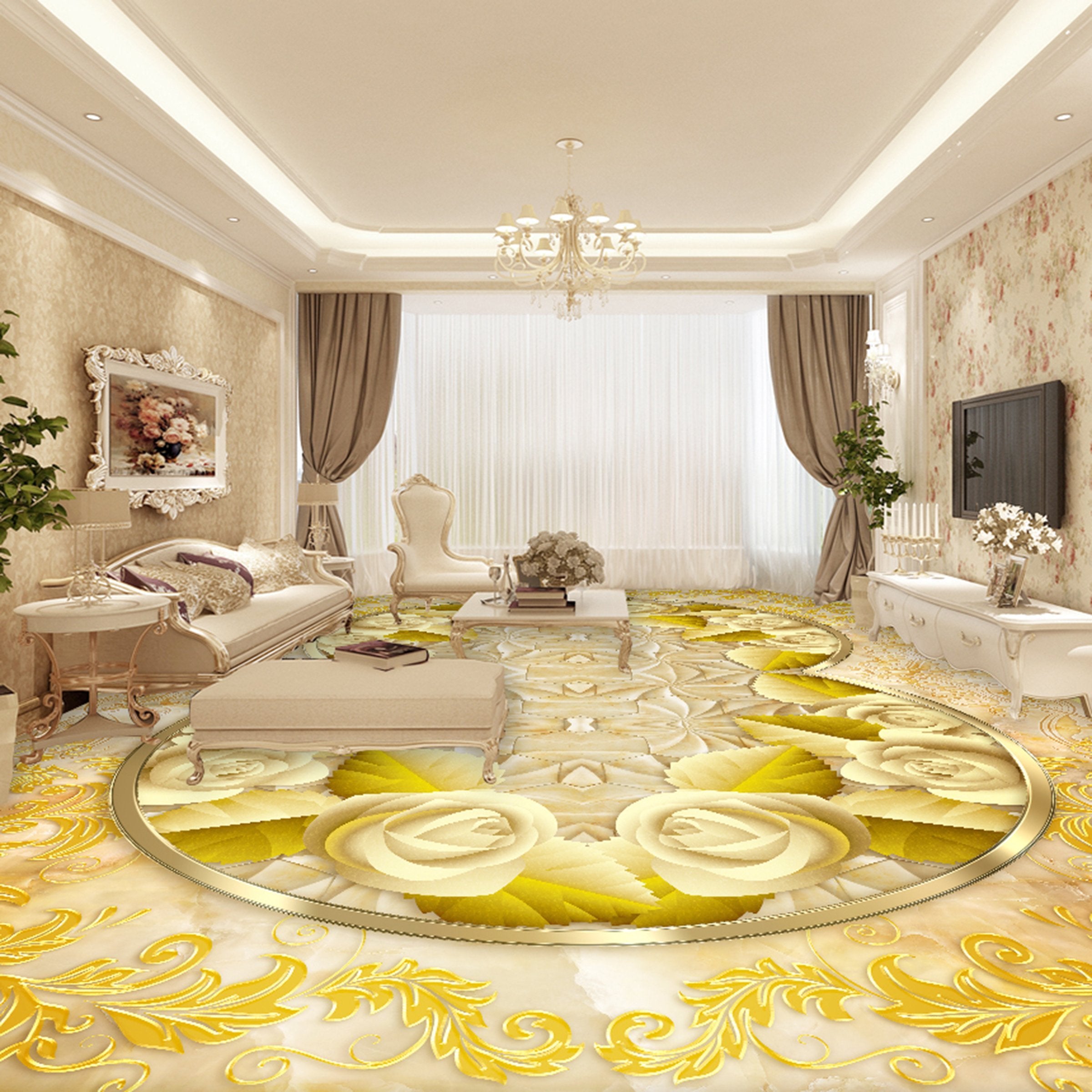 3D Golden Pattern WG231 Floor Mural Wallpaper AJ Wallpaper 2 