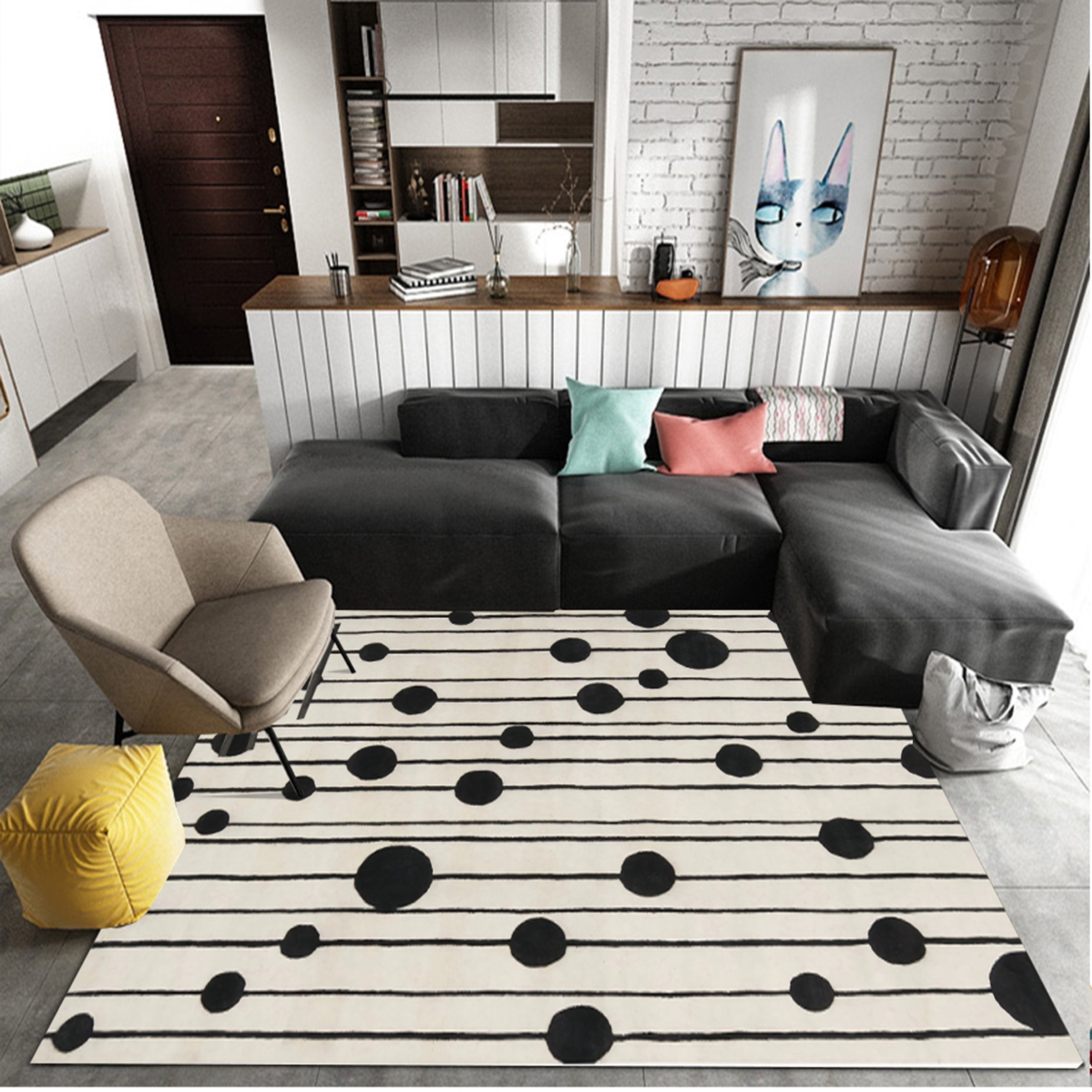 3D Black Round Stripes WG052 Non Slip Rug Mat Mat AJ Creativity Home 