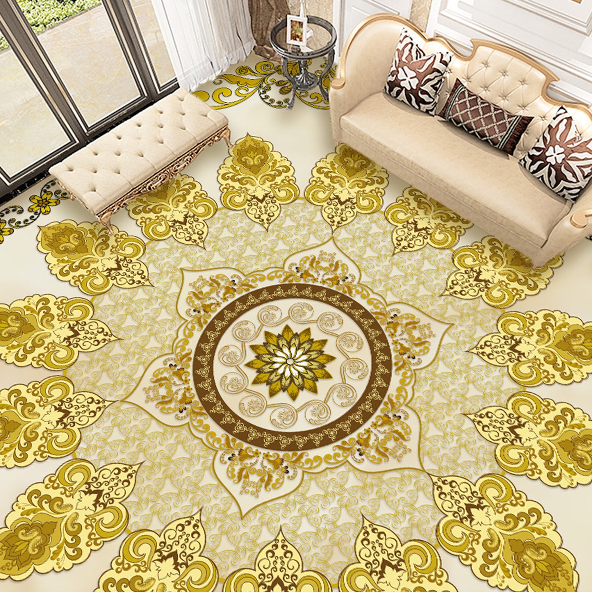 3D Golden Pattern WG571 Floor Mural Wallpaper AJ Wallpaper 2 