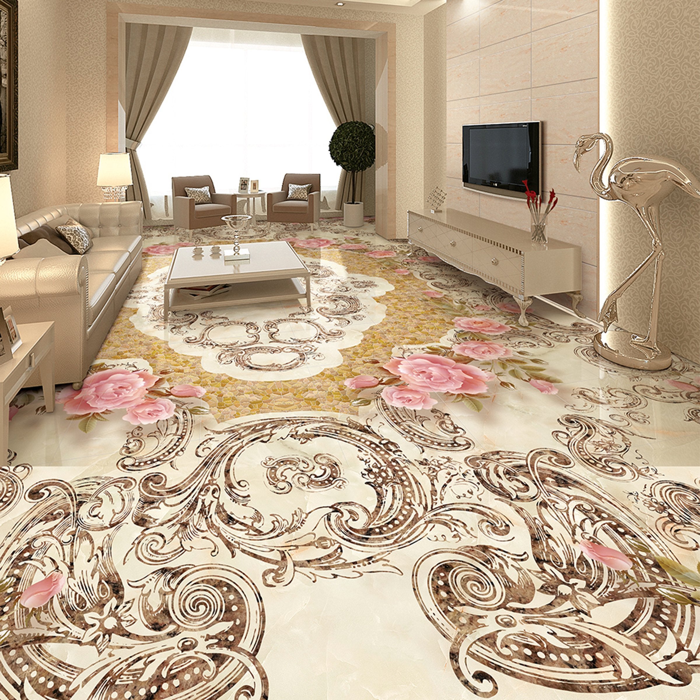 3D Pink Rose WG654 Floor Mural Wallpaper AJ Wallpaper 2 