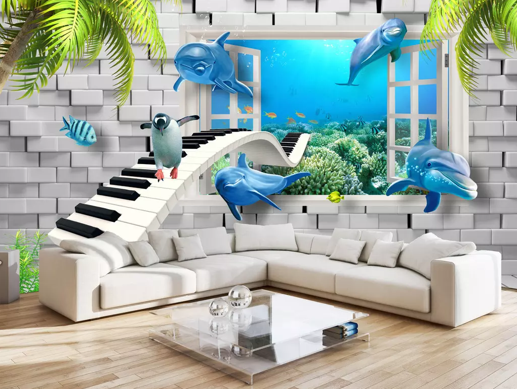 3D Dolphin Penguin Piano 176 Wallpaper AJ Wallpaper 2 