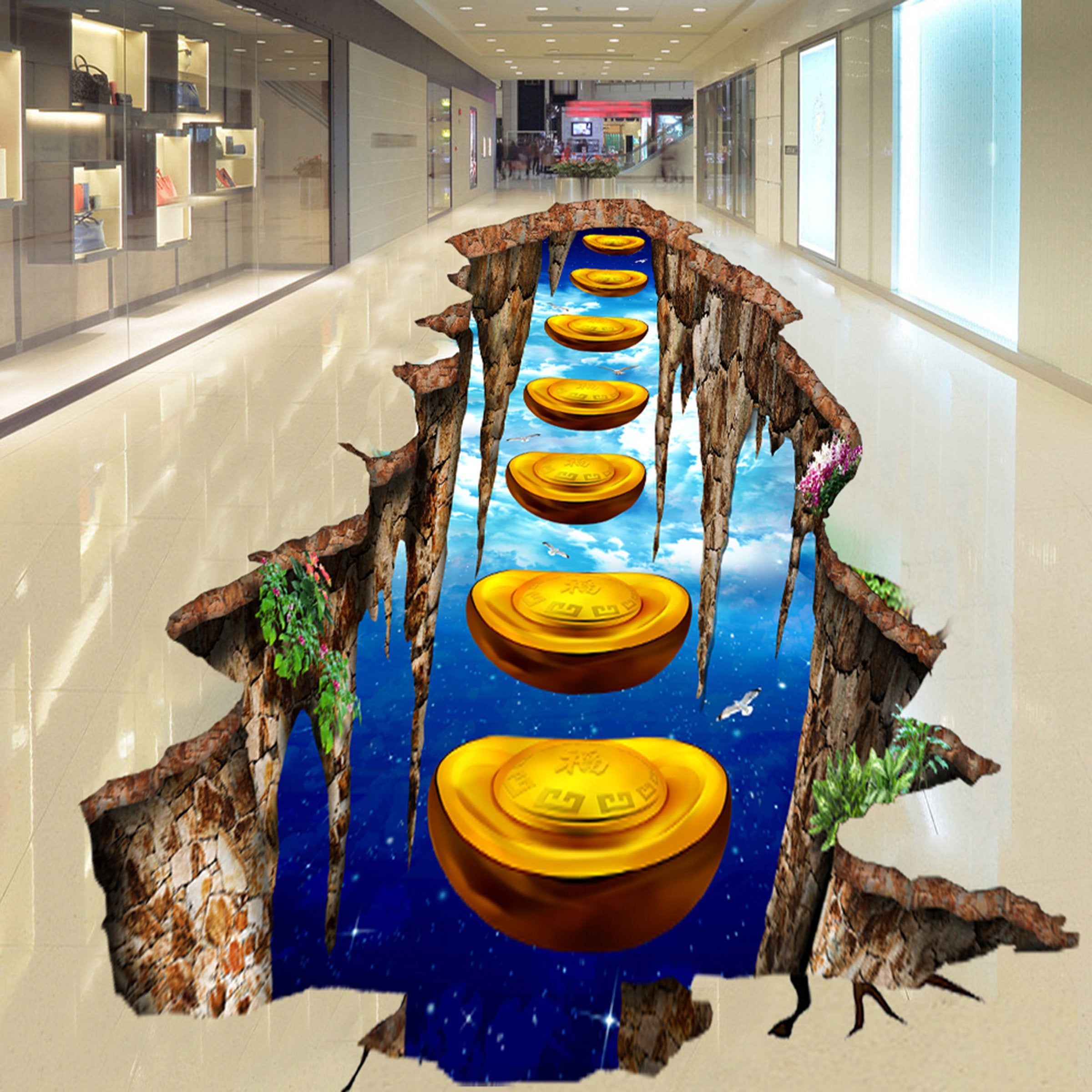 3D Gold Ingot WG652 Floor Mural Wallpaper AJ Wallpaper 2 