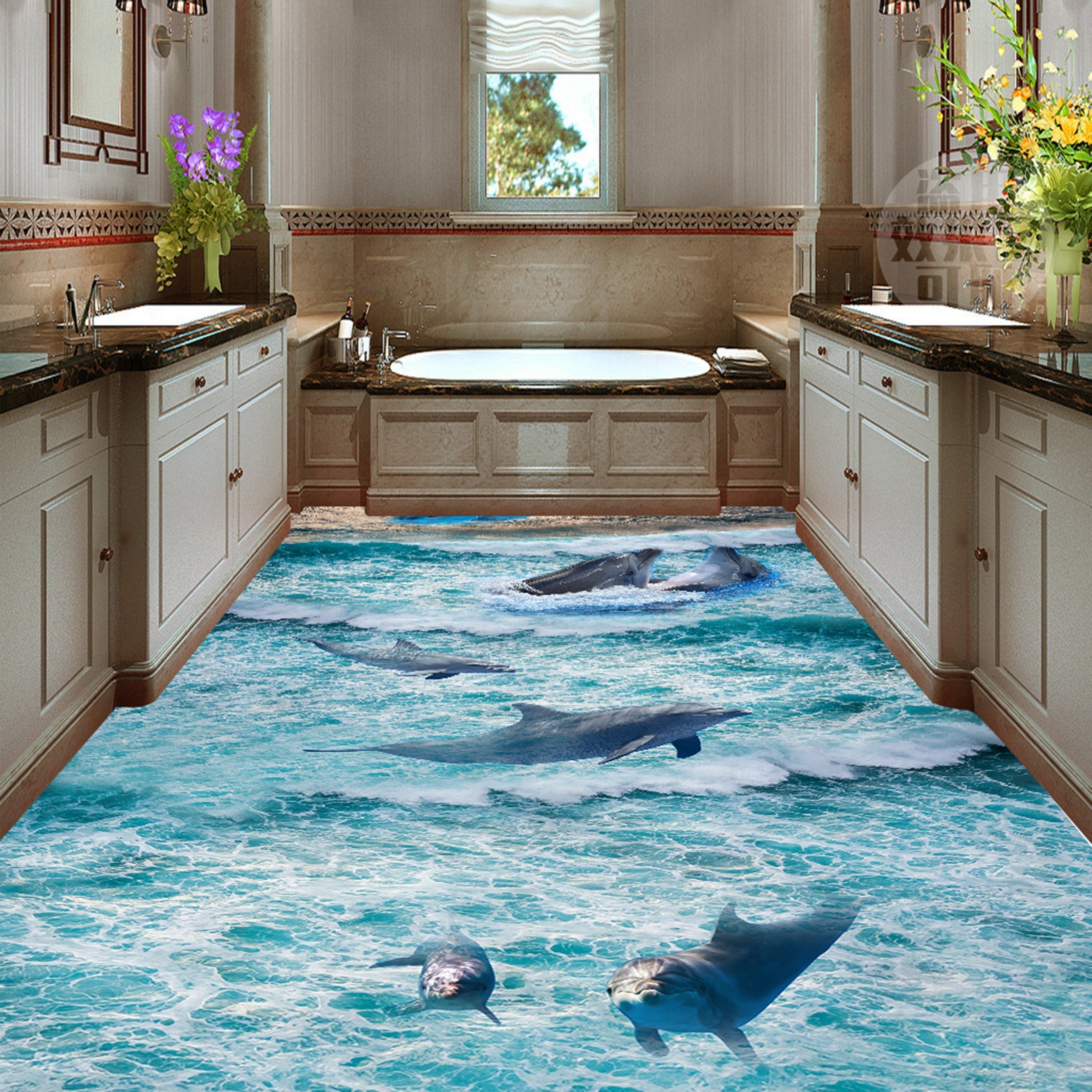 3D Cute Dolphin WG471 Floor Mural Wallpaper AJ Wallpaper 2 