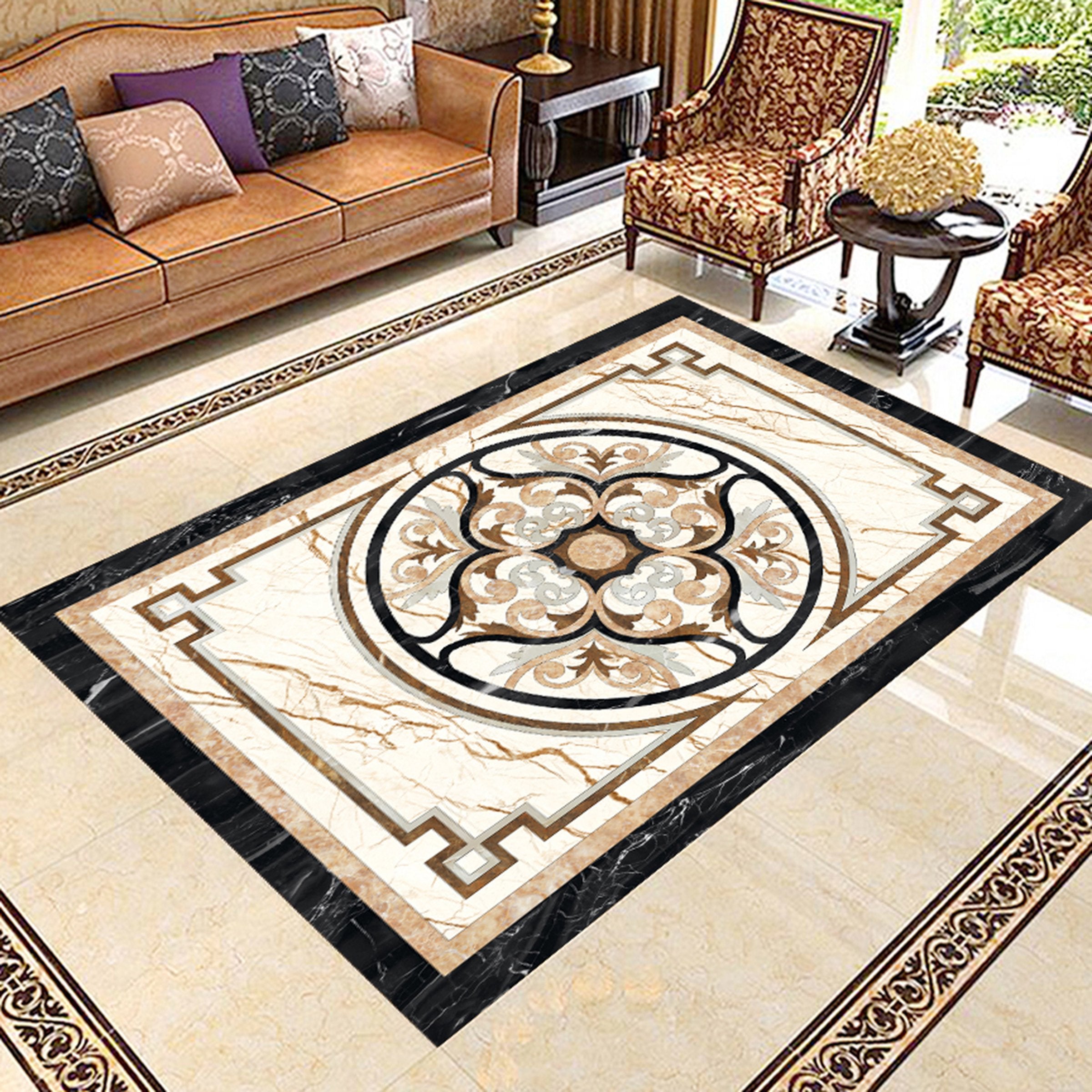 3D Black Orange Pattern WG730 Floor Mural Wallpaper AJ Wallpaper 2 