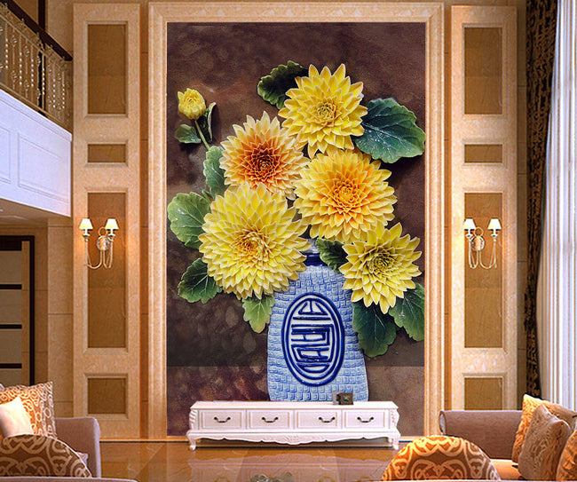 3D Yellow Daisy WG064 Wall Murals