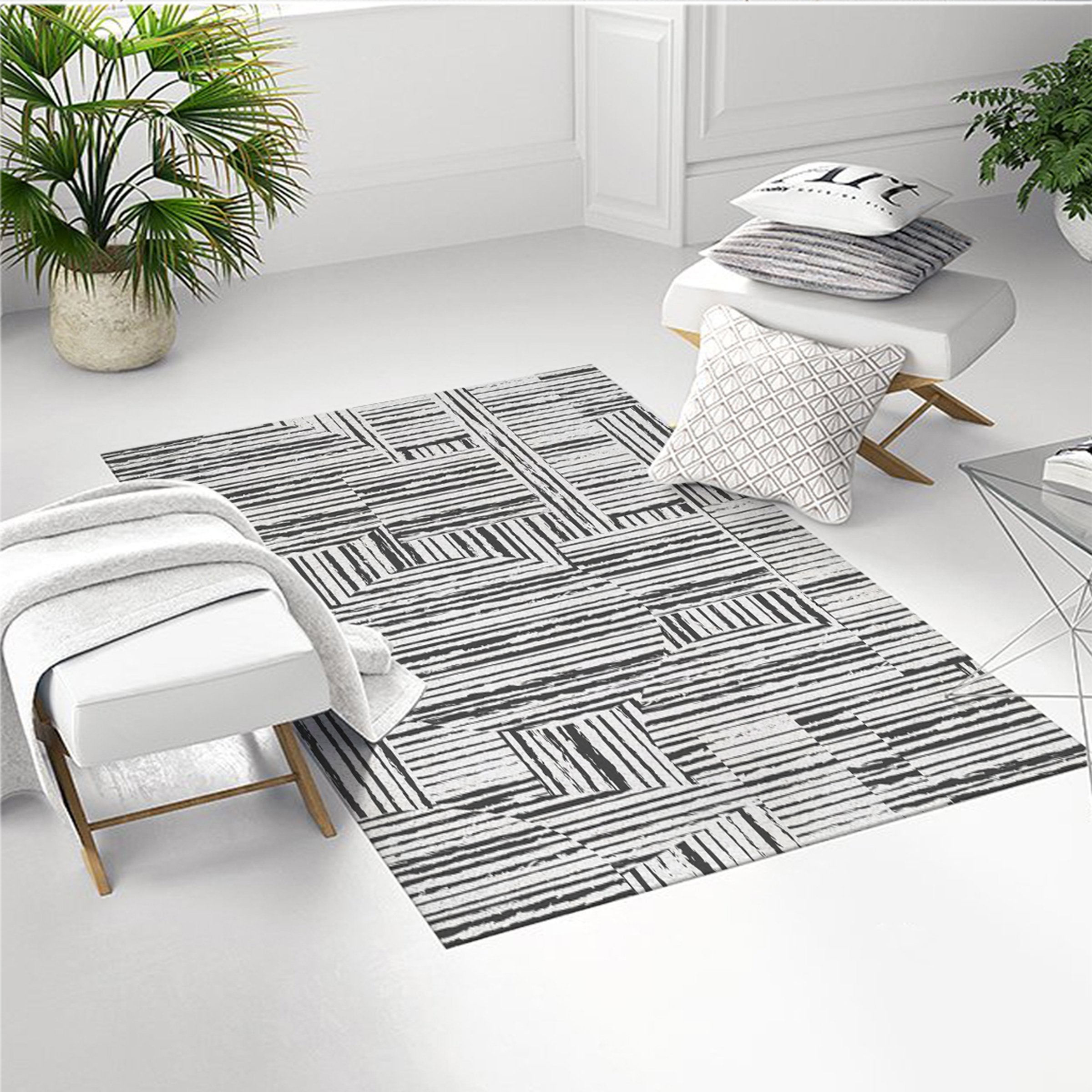 3D Gray Stripe WG155 Non Slip Rug Mat Mat AJ Creativity Home 
