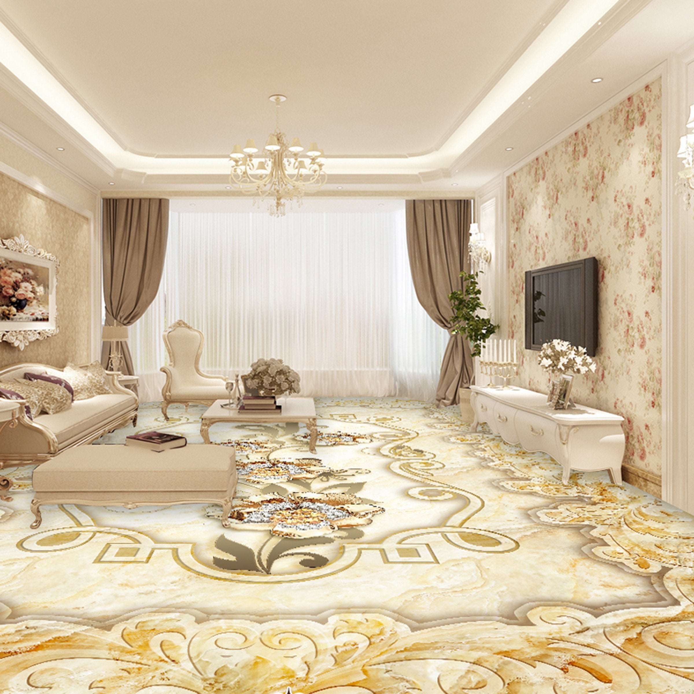 3D Golden Rose WG315 Floor Mural Wallpaper AJ Wallpaper 2 