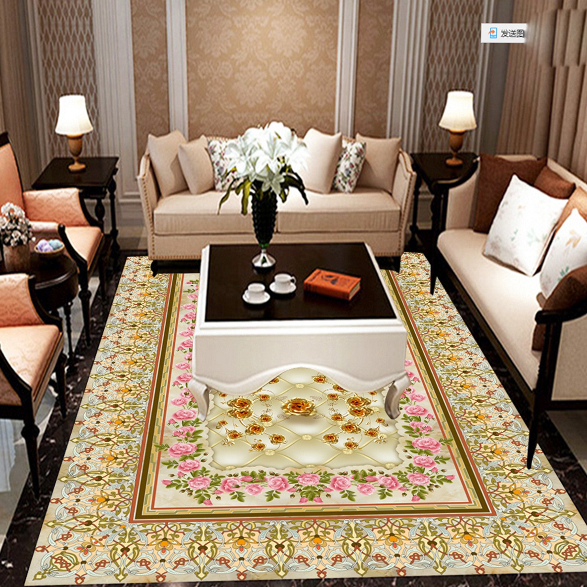 3D Golden Pink Rose WG317 Floor Mural Wallpaper AJ Wallpaper 2 