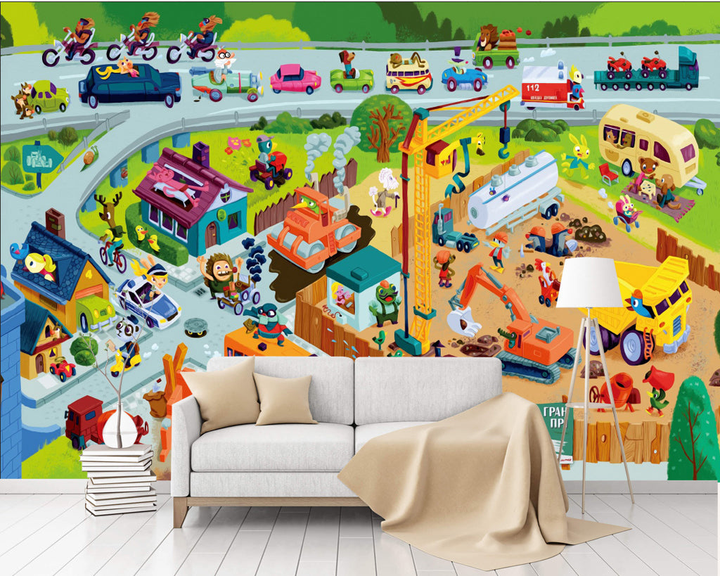 3D Cartoon Car WG468 Wall Murals